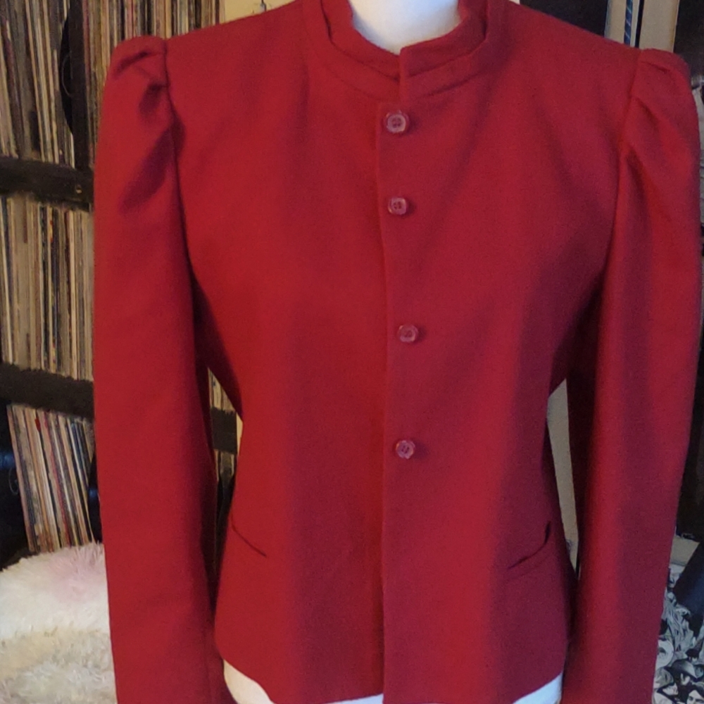 VTG 1970's PEABODY HOUSE Wool Blend Cherry Red puff sleeve Short Blazer 11/12